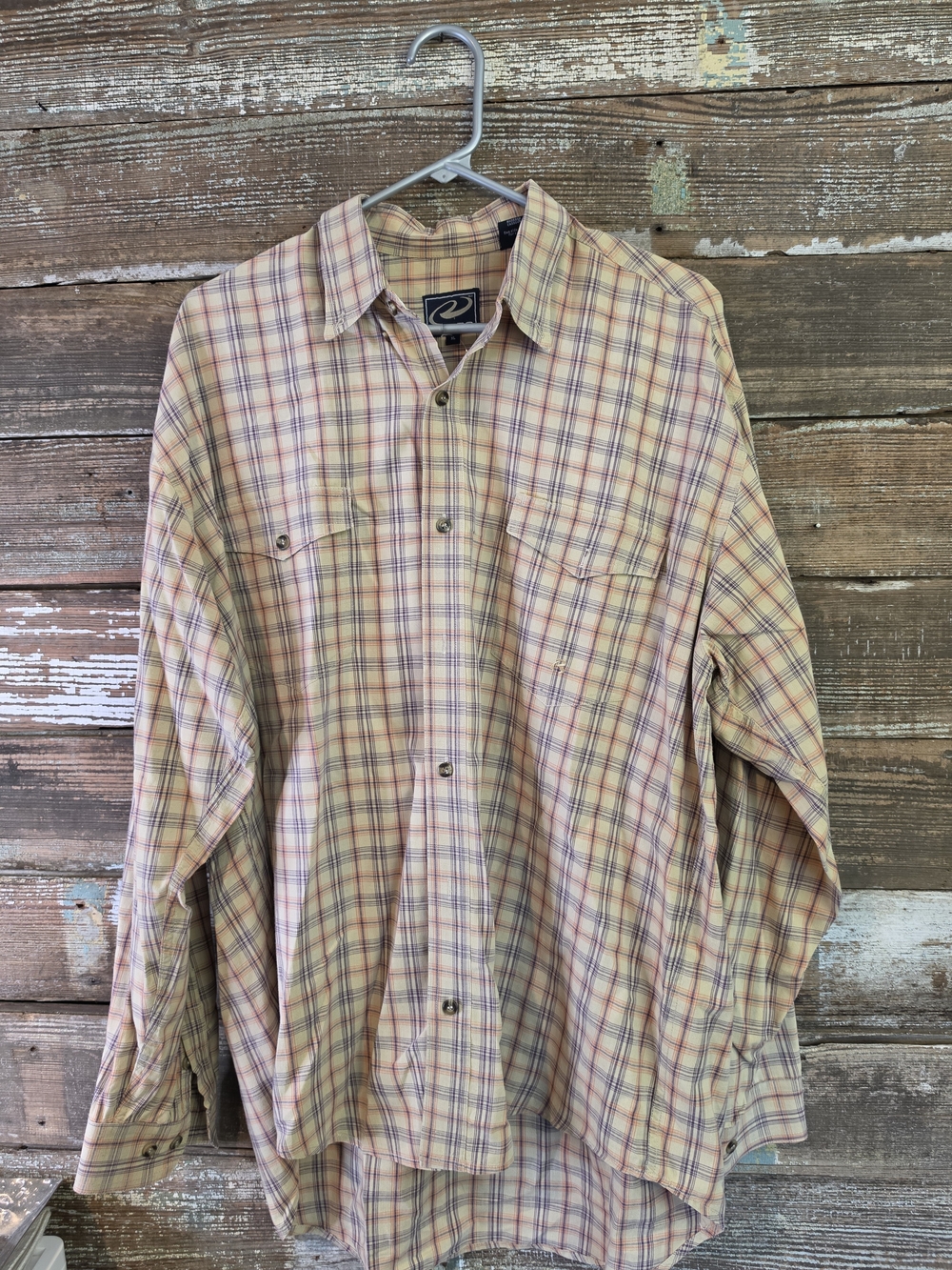 Roper Men’s XL Tan Plaid Western Long Sleeve Button Shirt Cowboy Ranchwear.